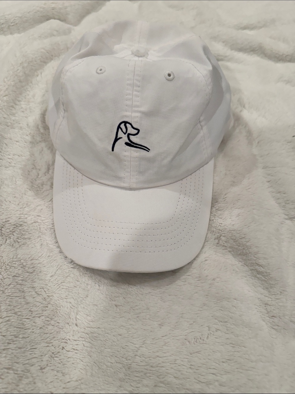 Rhoback White Hat with Navy Dog Stitch